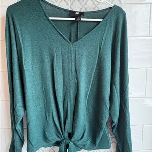 Iz Byer Teal Long Sleeve Tie-Front Blouse